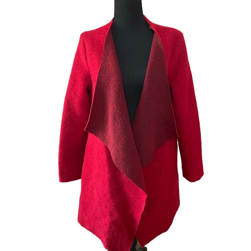 Women’s Italian Made Red Wool Blend Drape Front Coat Jacket